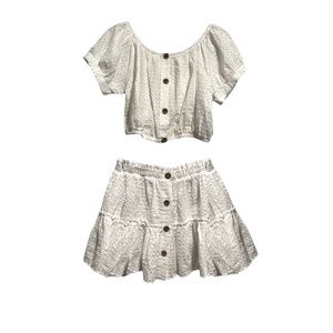 Eberjey White Eyelet Blouse and Skirt Set, Sz M